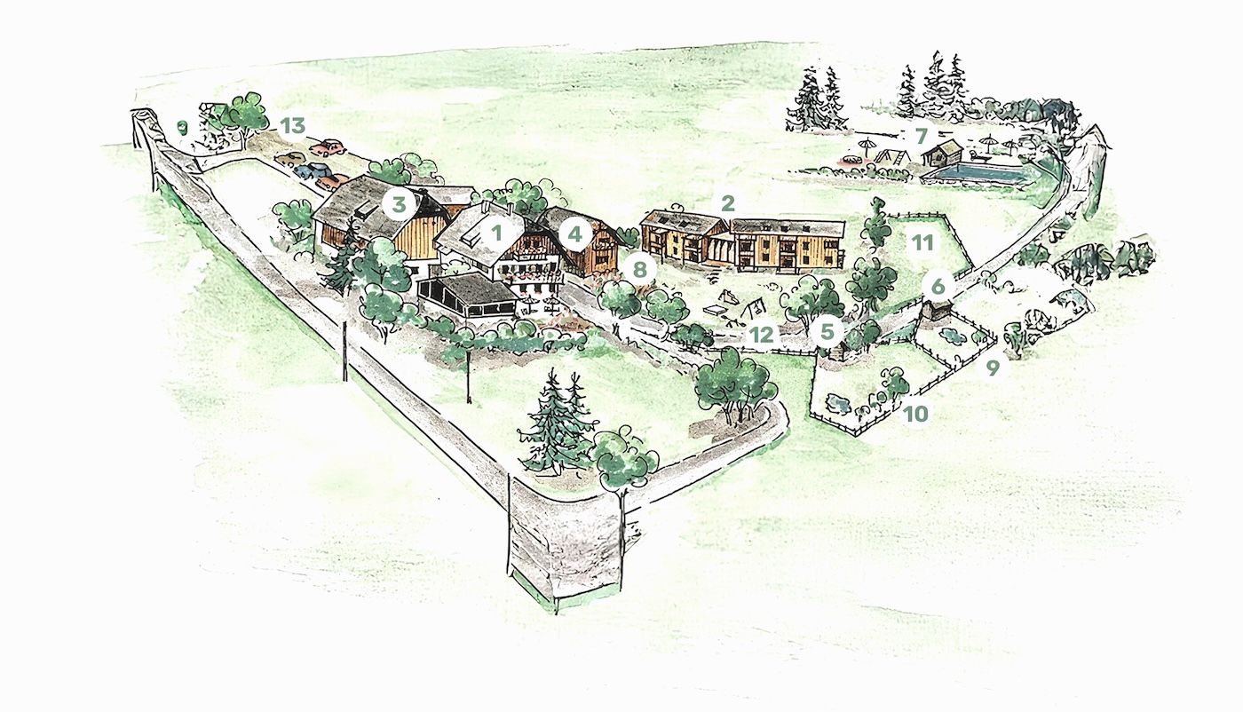 Gezeichnete Karte vom Mailänderhof mit Nummerrierungen