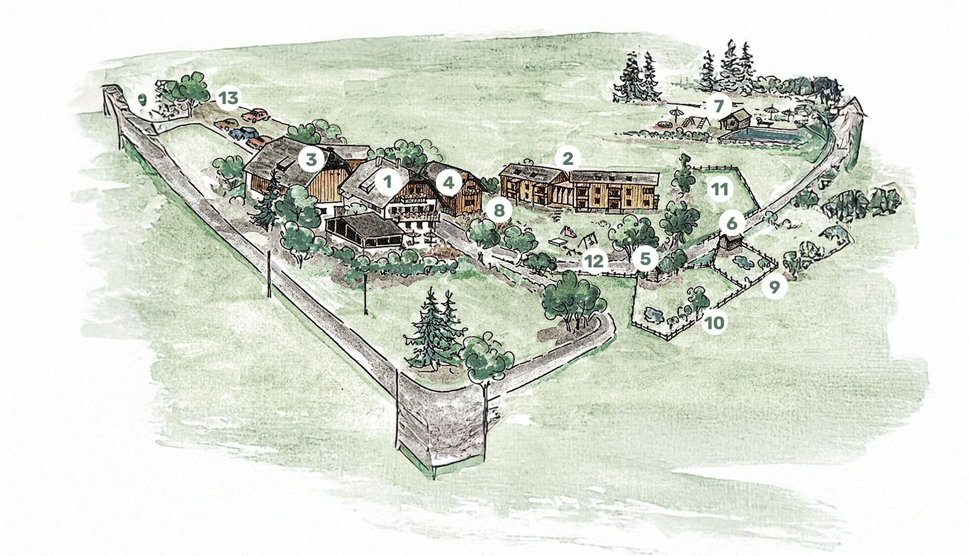 Gezeichnete Karte vom Mailänderhof mit Nummerrierungen